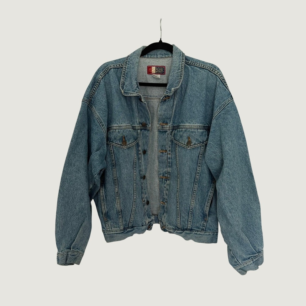 Jordache Denim Jacket Mens M Blue Vintage 90s Trucker Light Wash Hong Kong